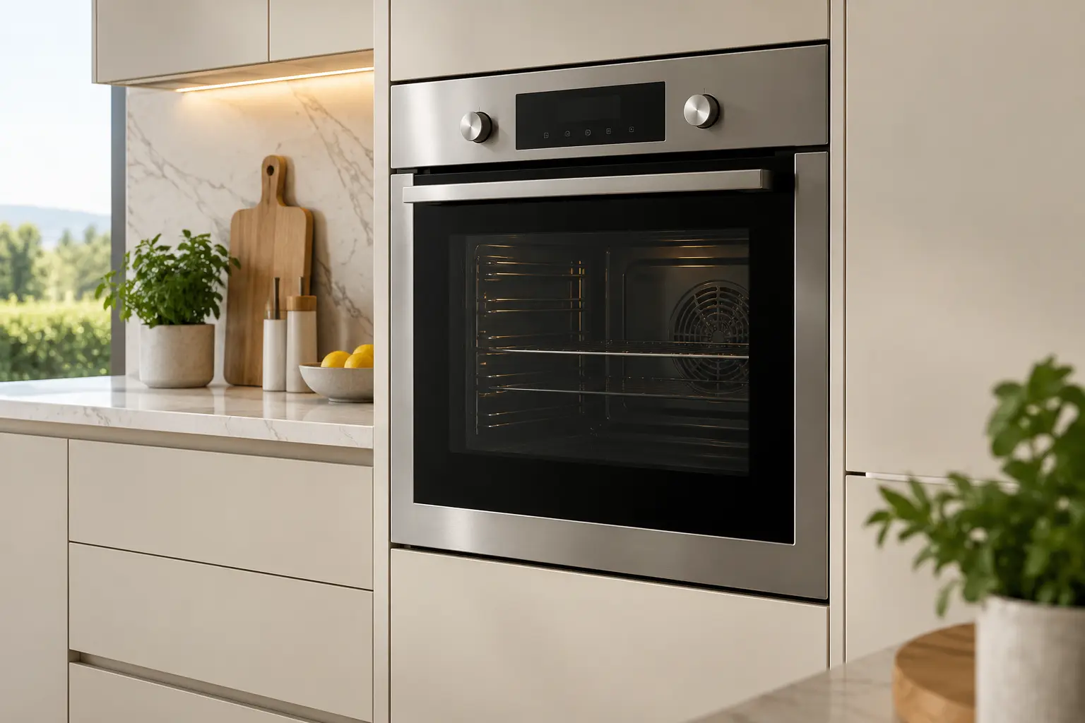 Forno elétrico de embutir instalado em cozinha planejada